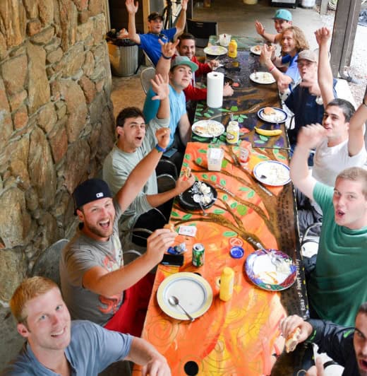 Men enjoy breakfast at our inpatient rehab in Lawrenceville, GA.
