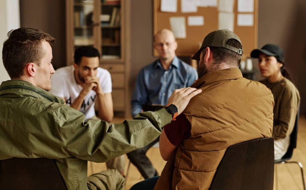 Group therapy session during first responders rehab in Georgia at Purple Recovery